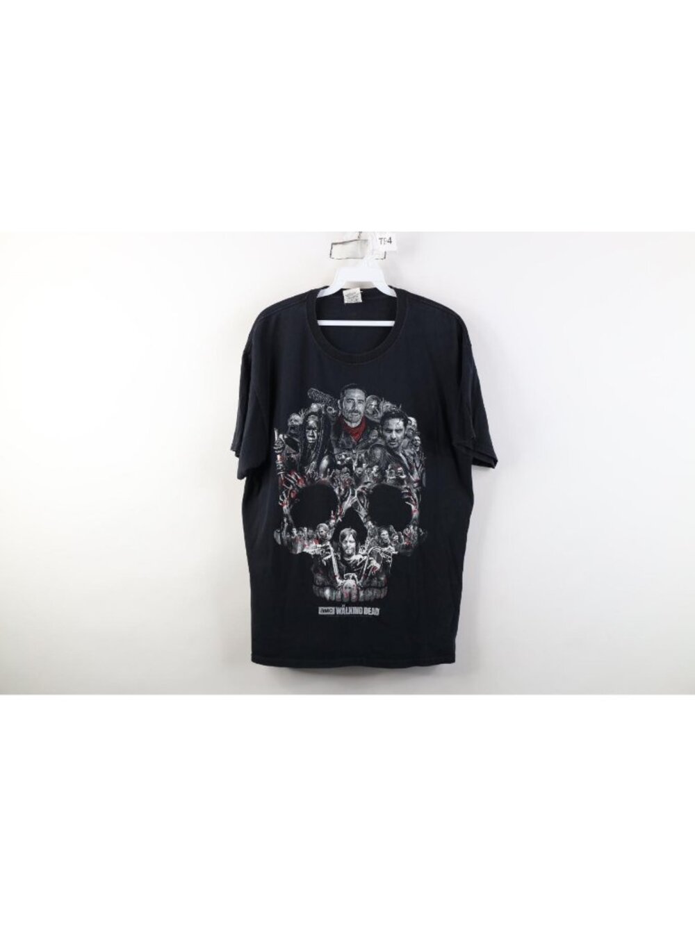 Y2K AMC The Walking Dead Mens Large Faded Spell Out Zombie Skull T-Shirt Black